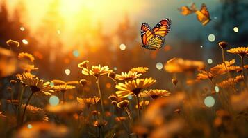 ai gegenereerd herfst goudsbloem veld- met vlinders - ai gegenereerd foto