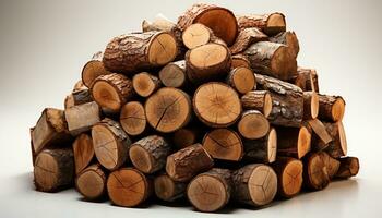 ai gegenereerd gestapeld hout logboeken in een houtstapel, natuur brandstof voor winter gegenereerd door ai foto