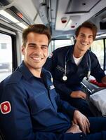 ai gegenereerd toegewijd mannetje paramedicus Aan plicht, ai gegenereerd foto