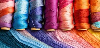 ai gegenereerd veelkleurig draden is een majoor kwestie in de textiel industrie foto