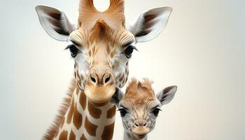 ai gegenereerd schattig giraffe begrazing Aan gras in Afrikaanse savanne gegenereerd door ai foto