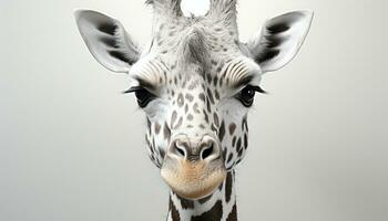 ai gegenereerd giraffe, natuur schoonheid, staand hoog in Afrika savanne gegenereerd door ai foto