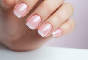 ai gegenereerd roze nagels mooi met sommige nagel zorg tips foto