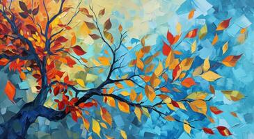 ai gegenereerd een origineel artwork met kleurrijk bladeren Aan een boom, foto