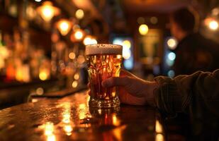 ai gegenereerd bar eigenaar met een bier glas in hand- foto