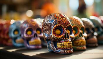 ai gegenereerd dag van de dood viering kleurrijk Mexicaans schedel souvenir gegenereerd door ai foto
