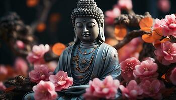 ai gegenereerd mediteren Boeddha standbeeld symboliseert kalmte in natuur schoonheid gegenereerd door ai foto