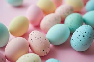 ai gegenereerd kleurrijk eieren geregeld samen Aan een roze achtergrond foto