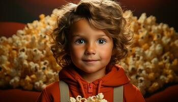 ai gegenereerd een schattig kind lachend, Holding een geschenk, genieten van natuur gegenereerd door ai foto