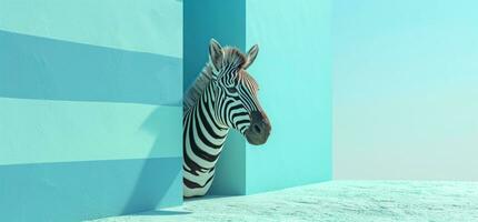 ai gegenereerd visie van de zebra gluren in de muur zebra foto