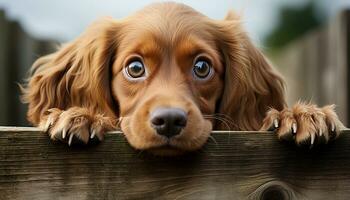 ai gegenereerd schattig puppy zittend buitenshuis, op zoek Bij camera, speels en pluizig gegenereerd door ai foto