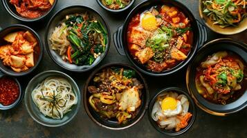 ai gegenereerd assortiment van Koreaans traditioneel borden. Aziatisch voedsel. foto