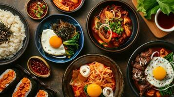 ai gegenereerd assortiment van Koreaans traditioneel borden. Aziatisch voedsel. foto