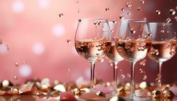 ai gegenereerd luxe viering gieten wijn, glas weerspiegelt romance en elegantie gegenereerd door ai foto