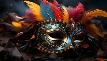 ai gegenereerd kleurrijk maskers en kostuums creëren een mysterieus carnaval viering gegenereerd door ai foto