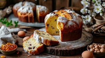 ai gegenereerd kulich en Paska Pasen brood foto