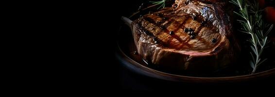 ai gegenereerd een steak Aan een snijdend bord met kruiden en specerijen foto