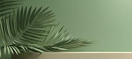 ai gegenereerd tropisch palm bladeren podium banier Aan groen achtergrond met palm blad schaduw. geschikt voor Scherm Product foto