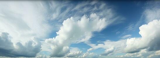 ai gegenereerd blauw lucht achtergrond met wit pluizig wolken foto