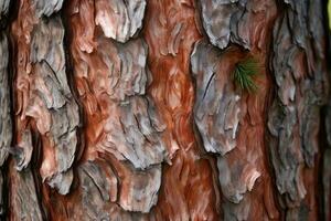 ai gegenereerd getextureerde achtergrond van oud pijnboom hout, met groot elementen van schors en de hars druppelt foto