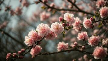 ai gegenereerd een foto dat vangt de subtiel tekens van lente, zo net zo bloemknoppen Aan bomen, opkomend bladeren, of een teder bries ritselen door bloeiende takken