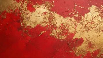 ai gegenereerd helder rood en gouden grunge decoratief gips muur abstract achtergrond. generatief ai foto