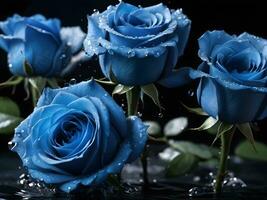 ai gegenereerd dichtbij omhoog detail van blauw roos foto