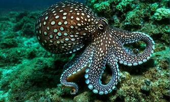 ai gegenereerd detailopname van gedetailleerd Octopus patronen in de zee foto