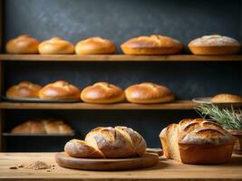 ai gegenereerd bakkerij vers brood assortiment foto