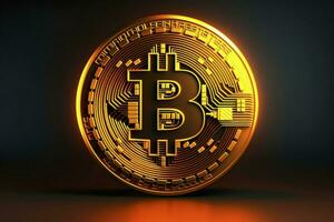 ai gegenereerd gouden bitcoin symbool, ronde munt net zo cryptogeld, digitaal geld, foto