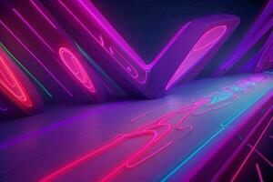 ai gegenereerd 3d renderen animatie abstract gloeiend lijnen levendig neon lichten achtergrond. pro foto
