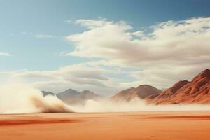 ai gegenereerd stof storm in bergachtig woestijn foto