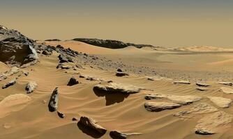 ai gegenereerd uitgestorven Mars landschap, visie van de van rover camera foto