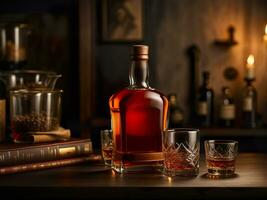 ai gegenereerd whisky met glas mockup foto