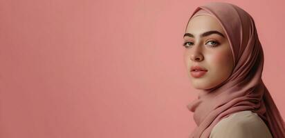 ai gegenereerd een gorgeos Perzisch moslim vervelend hijab met positief uitdrukking foto