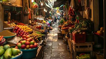 ai gegenereerd schot van traditioneel markt in Aziatisch foto