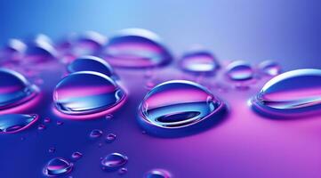 ai gegenereerd blauw water druppels zijn afgebeeld Aan een Purper achtergrond foto