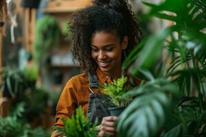 ai gegenereerd beeld van een verkoop manager in een op te slaan verkoop planten Aan de verdieping foto