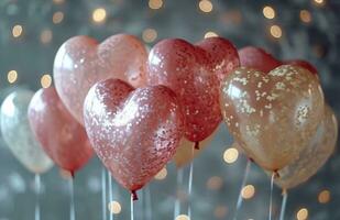 ai gegenereerd valentijnsdag dag confetti van roze en zilver hart ballonnen Valentijn foto