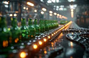 ai gegenereerd pilsener productie lager brouwerijen zijn beginnend naar gebruik een nieuw bier fles transportband foto