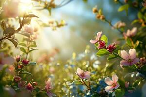 ai gegenereerd harmonisch visuals van van de natuur ontwaken, vormen de perfect backdrop voor een impactvol reclame campagne foto