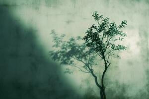 ai gegenereerd silhouet van boom tegen wit beton muur foto