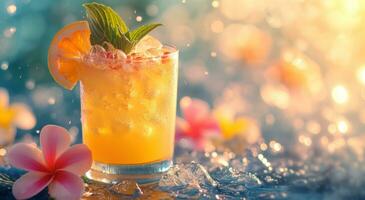 ai gegenereerd een cocktail door de zwembad met een ananas garneer foto