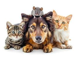 ai gegenereerd vriendschap van huisdier muis, kat en hond. concept van nationaal huisdier dag. foto