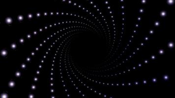 eindeloos spiraal van gloeiend deeltjes in donker ruimte. ontwerp. roterend draaikolk van klein cirkels Aan een zwart achtergrond, naadloos lus. foto
