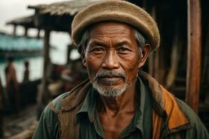 ai gegenereerd verhalen van de zee vastleggen de essence van een Indonesisch visser foto