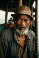ai gegenereerd verhalen van de zee vastleggen de essence van een Indonesisch visser foto