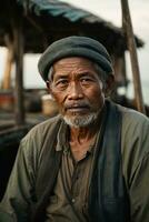 ai gegenereerd verhalen van de zee vastleggen de essence van een Indonesisch visser foto