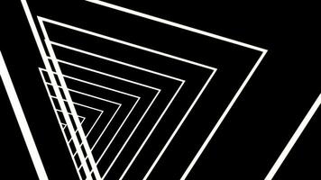 animatie van 3d tunnel van wit driehoek silhouetten in aansluiting op een door een. ontwerp. neon gloeiend meetkundig vormen in looping beweging. foto
