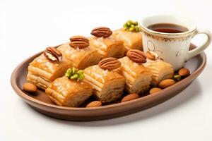 ai gegenereerd traditioneel Turks keuken lekkernijen okkernoot baklava foto